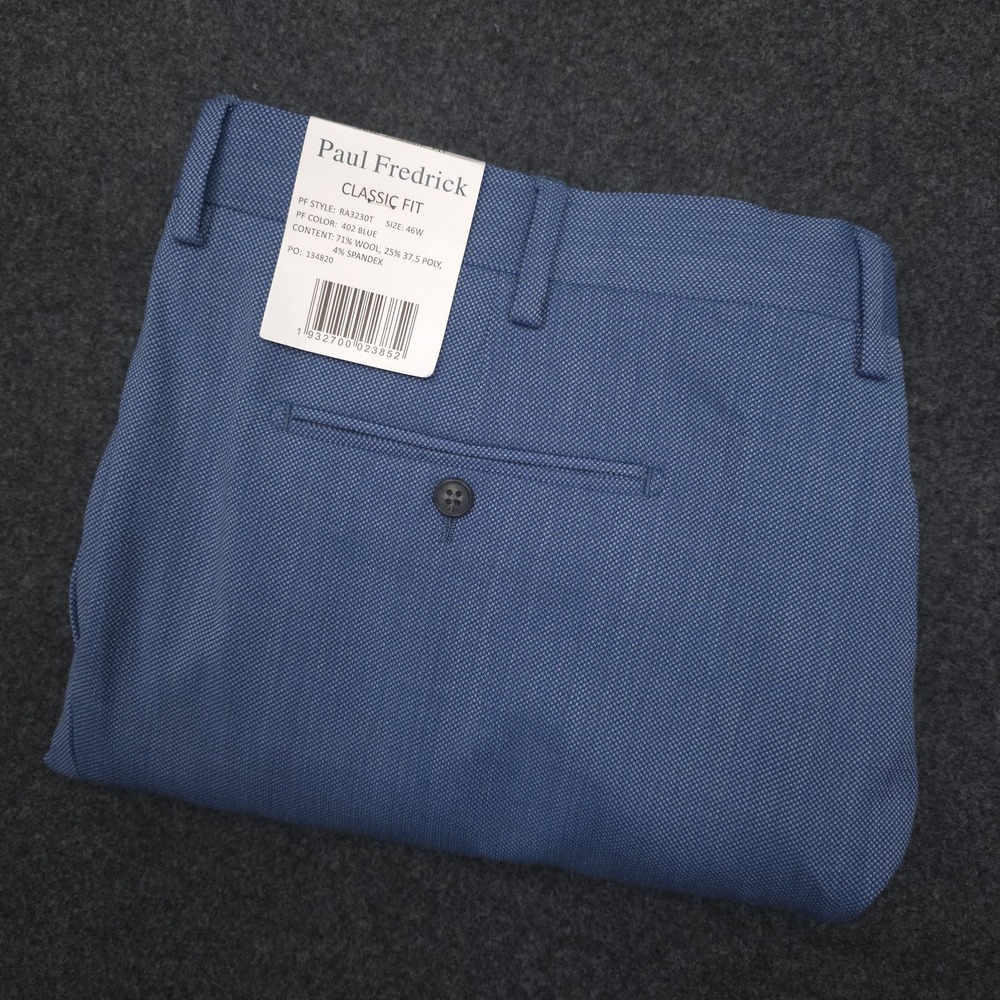 Paul Fredrick Mens‎ 46W Blue Pleated Wool Blend Classic Fit Pants Spring Party